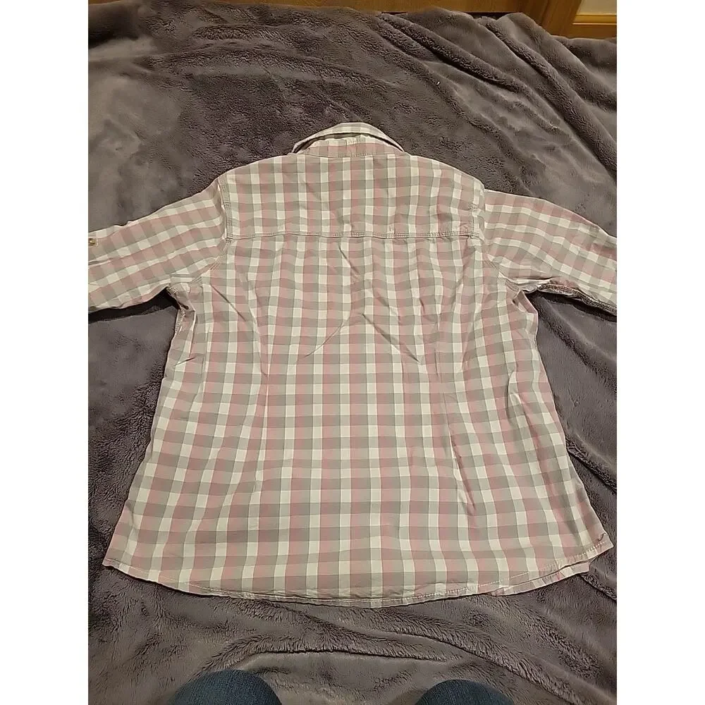 Carhartt Women’s Plaid Button Up Shirt Pink Gray Gingham Workwear